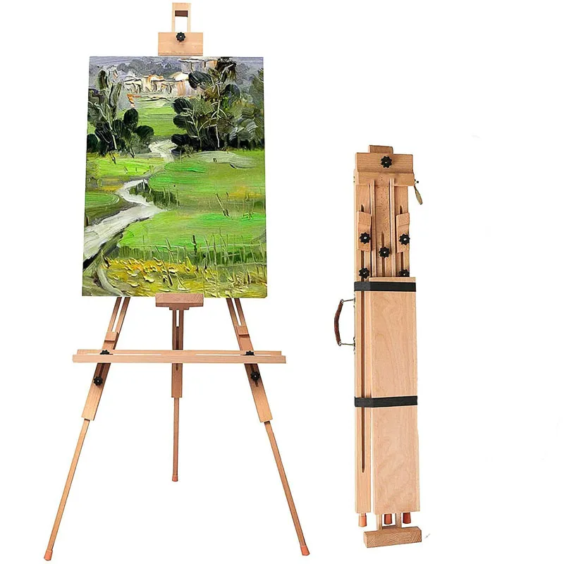Tripod Field Painting Easel Solid Beech Wood Tripod Easel Portable Painting Artist Easel For Painters Students Landscape Artists