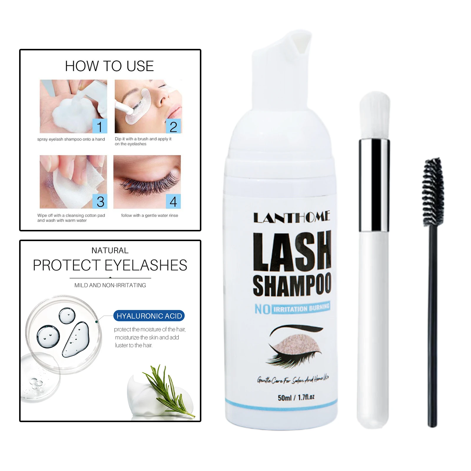 

Eyelash Extension Shampoo 50ml Lash Foam Cleanser No Irritating for Remove Eye Makeup Residue Mascara Salon Use Home Care