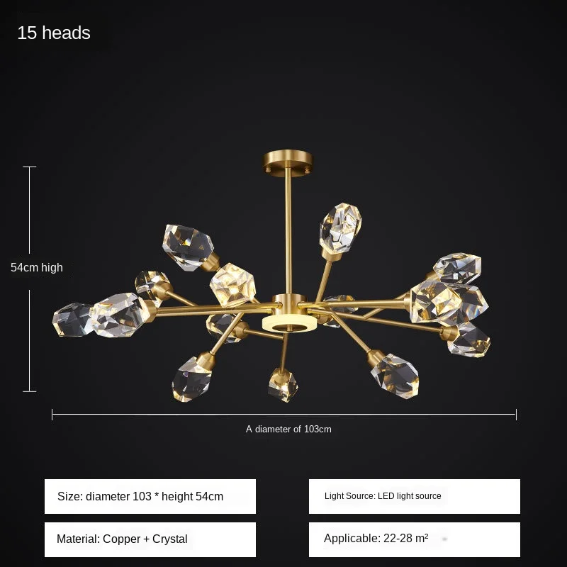 

LED Copper Chandelier Crystal Lamp Indoor Neon Lighting Commercial Hotel Modern Living Dining Bed Room Luxury For Home Smart