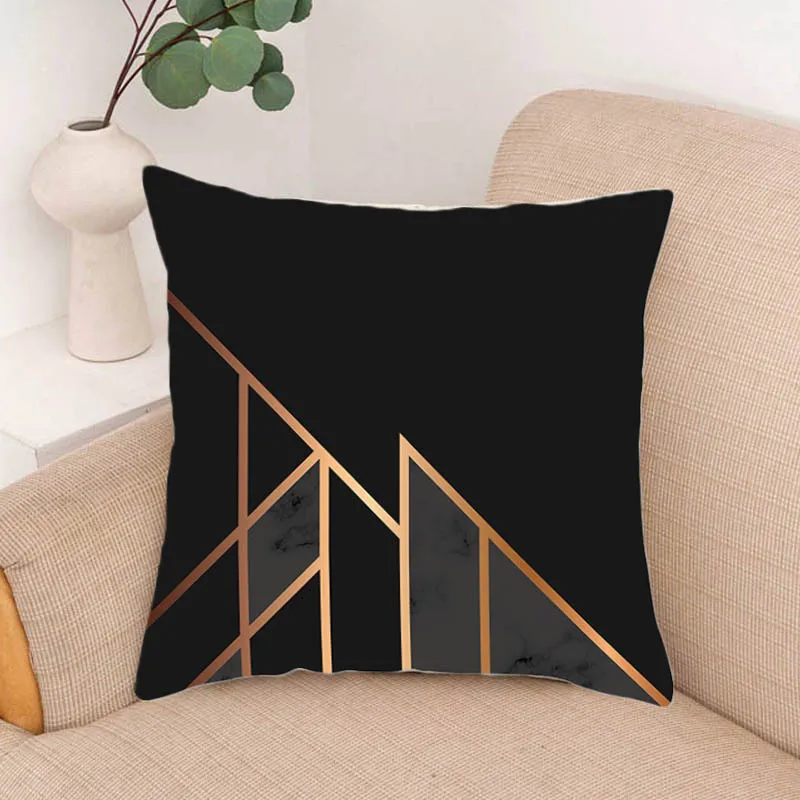 

Black Gold Pattern Throw Pillow Cover Modern Geometric Decorative Square Pillowcase Pillow for Couch Sofa Bed Car Home 45*45cm