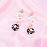 new flower pearl enamel drop earrings for women black white exquisite girl jewelry party gift 2021 trend accessories