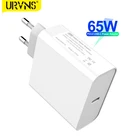 Адаптер питания URVNS, 1 порт, 65 Вт, USB C, PD65W, 45 Вт, 20 Вт, Тип C, быстрое зарядное устройство, адаптер для путешествий для MacBook, Xiaomi, iPhone 12, iPad