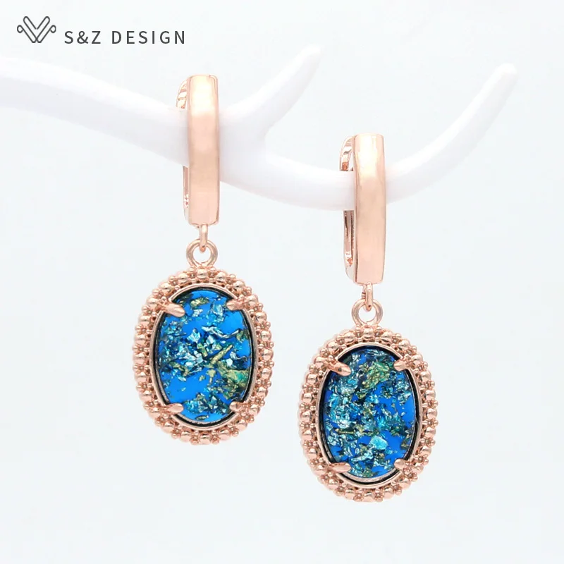 

S&Z DESIGN Korean Fashion Oval Egg Shape Dangle Earrings For Women Girl Wedding Jewelry 585 Rose Gold Simple Temperament Eardrop