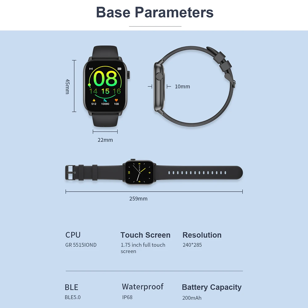 

KW76 Smart Watch 1.75inch Full Screen IP68 Waterproof Men Women Watch Heart Rate DIY Face Fitness Watches For Android IOS