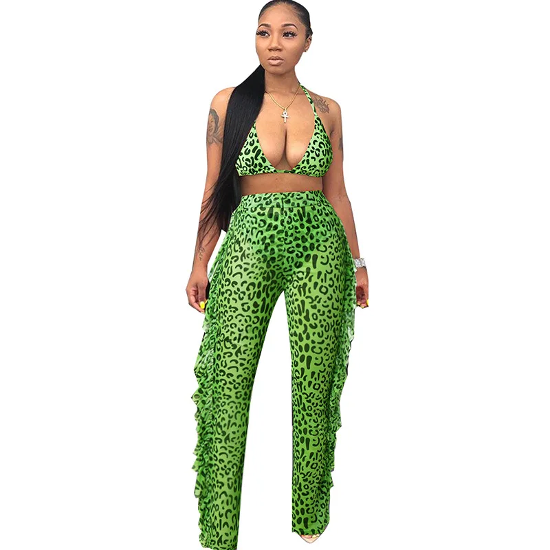 Adogirl Женская леопардовая газета печатная Сетка фото + брюки сексуальный комплект