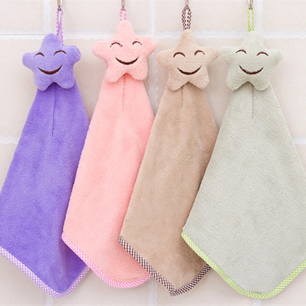 

Smiling Face Hanging Hand Towels Kitchen Towel Coral Velvet Absorbent Lint-Free Cloth Dishcloths