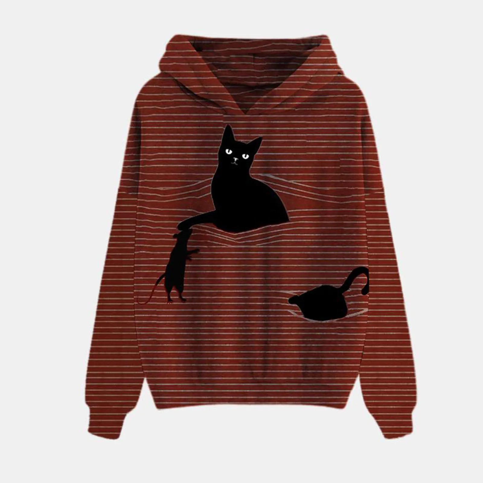 

Oversized Hoodies Women Hooded Stripe 3d Cat Print Long Sleeves Pullover Sweatshirts Tops Harajuku Korean Sweatshirts Sudaderas