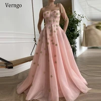 verngo 2021 royal pink mesh tulle glittery stars long prom dresses straps corset bustier floor length elegant evening dresses