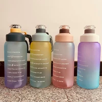 fashion gradient high capacity water bottle outdoor leakproof plastic water bottle anti fall sports students straw water bottle