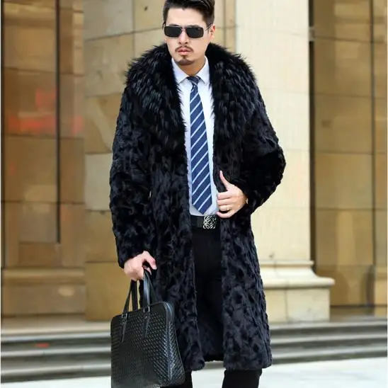 Леопардовые мужские пальто из искусственного меха 2019 с длинными рукавами