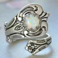 exquisite handmade spoon cut jewelry elegant round cut white opal ring girlfriend christmas anniversary