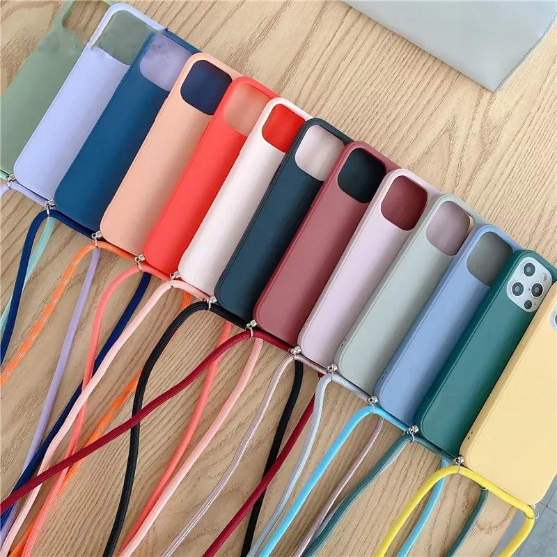 Strap Cord Chain Necklace Lanyard Case For Xiaomi Redmi Note 10 Pro Max 10 5G 10S 9S 9 8 8T 7 Redmi 9T 10 9C 9A Matte Soft Cover