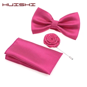Мужскойдамский набор из жаккардовой ткани HUISHI, классический галстук-бабочка из полиэстера с карманами и квадратной брошью, свадебный подарок