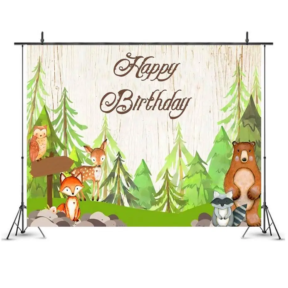 

Forest Woodland Baby Shower Backdrops Animals Fox Woodland Baby Shower Party Banner Background Photography 7x5ft