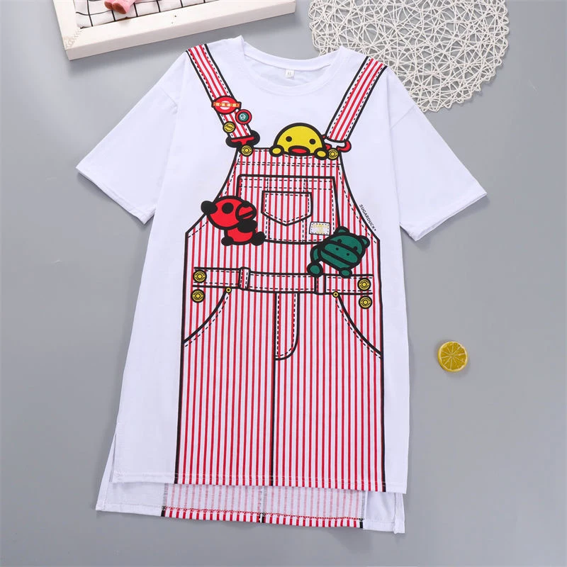 

Женская футболка с коротким рукавом, Длинная свободная повседневная футболка из искусственного материала с мультяшным принтом, лето 2021