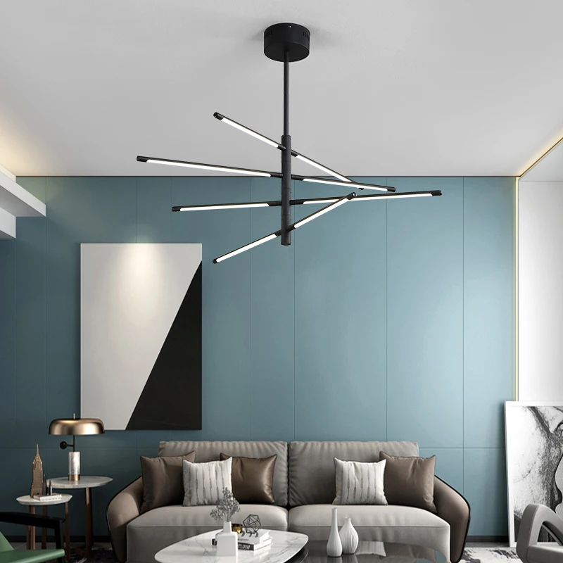 Минималистичная линейная Подвесная лампа для спальни столовой с 4/6/8 насадками