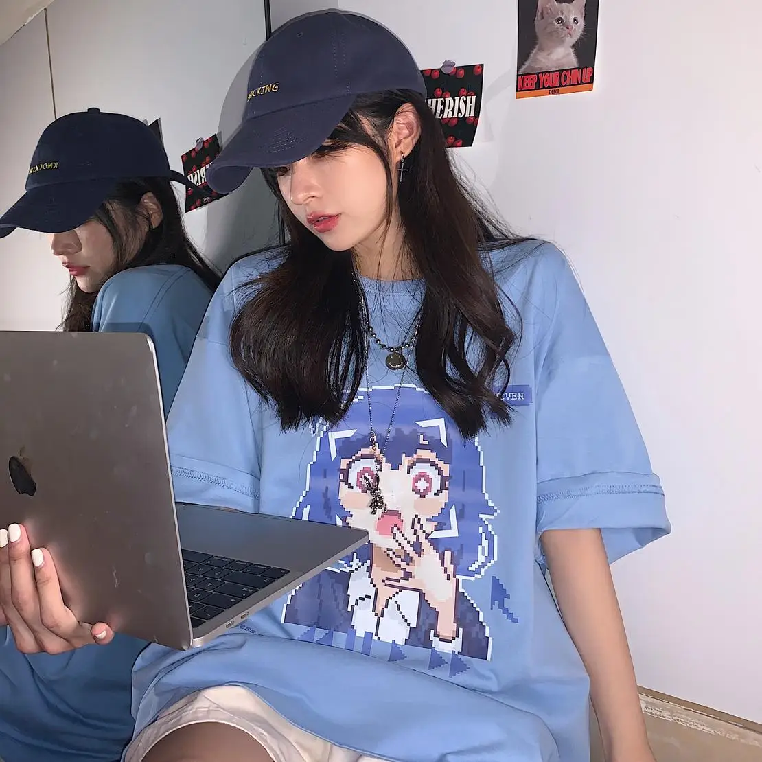 

Kawaii Cartoon Cute Anime Loose Summer Fashion Printed O-neck Short-Sleeve Oversized Unisex Streetwear Tshirt Wild Tops Couples