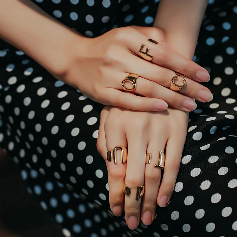 Винтаж открытые панковские сустава кольца с буквами для Для женщин девушка