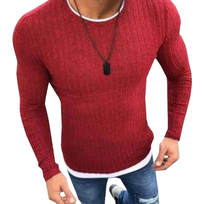 

Mens Solid Knit Sweater Long Sleeve O-Neck Jumper Casual Slim Fit Pullover Korean Fashion Tops Knitwear Lounge Wear Men Clothing