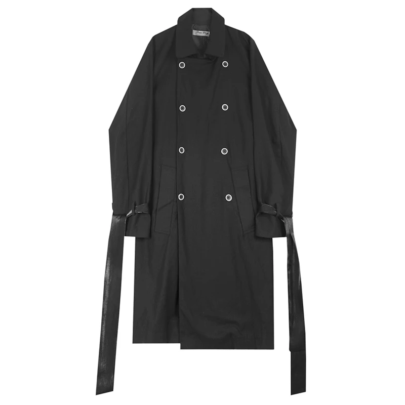 

Male Japan Streetwear Hip Hop Gothic Overcoat Trench Jacket Men Vintage Double Breasted Loose Casual Long Windbreaker Coat
