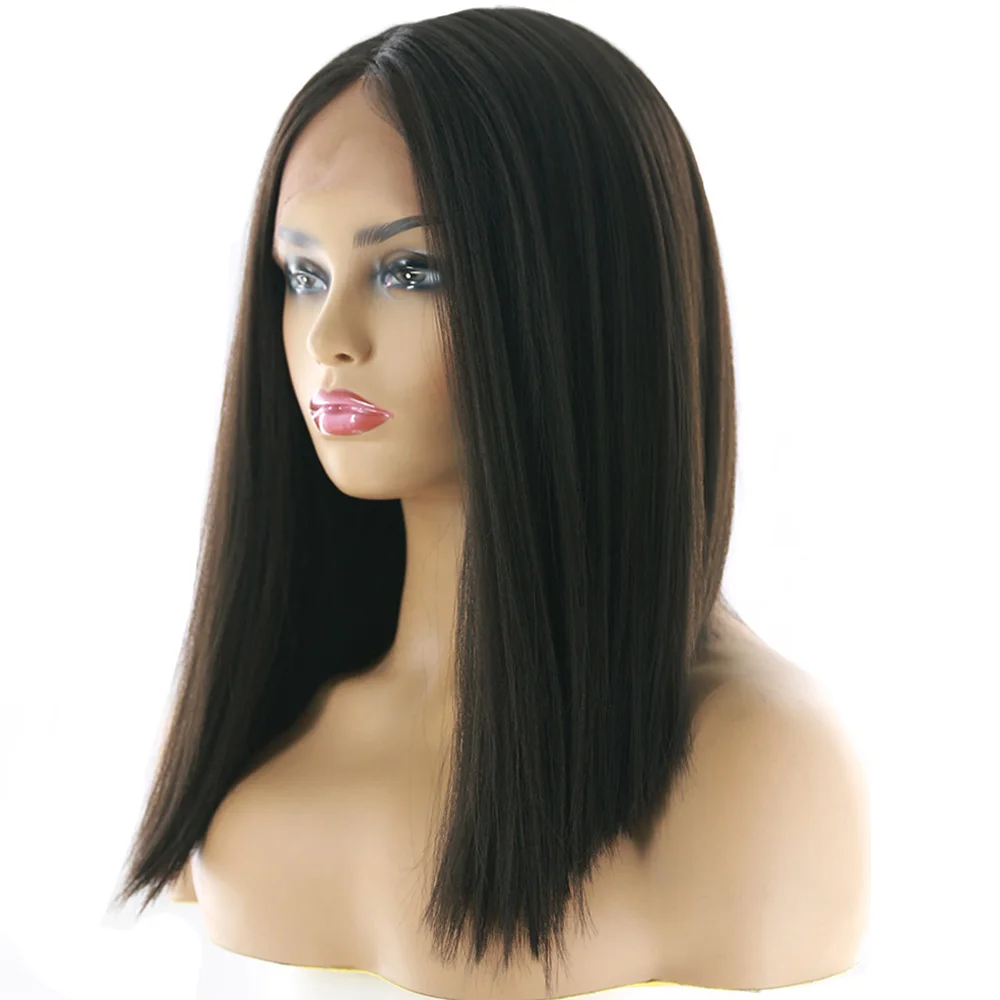 

Kanekalon lace front Long Straight Wig With Bangs Synthetic Hair Wigs With Wig For Woman Black Brown Heat Resistant Wigs