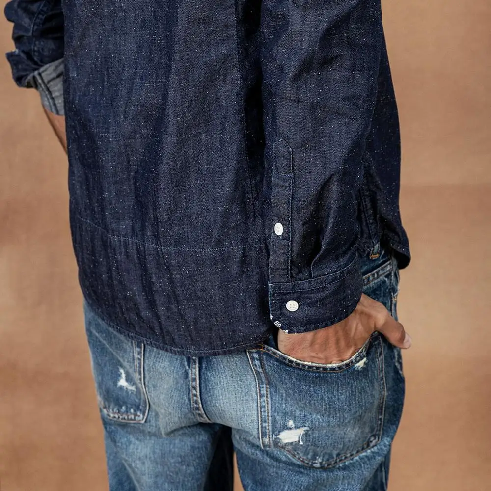 Мужская джинсовая рубашка SIMWOOOD темно синяя в горошек со съемным шарфом весна