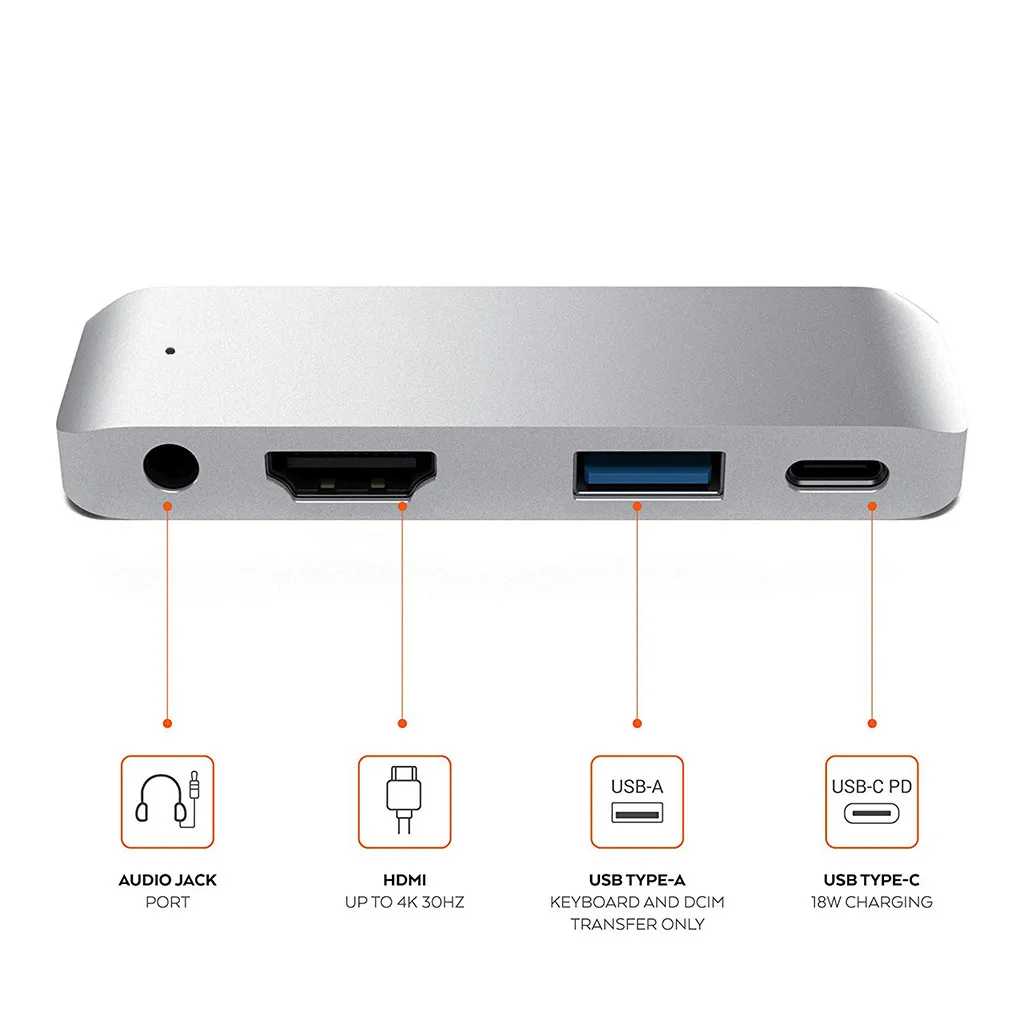 

4-in-1 Multi-Function For Ipad Pro Hub Type C To HDMI AUX USB Pd Hub Adapter 3.5mm Headphone Jack PD Charging Converter Dropship