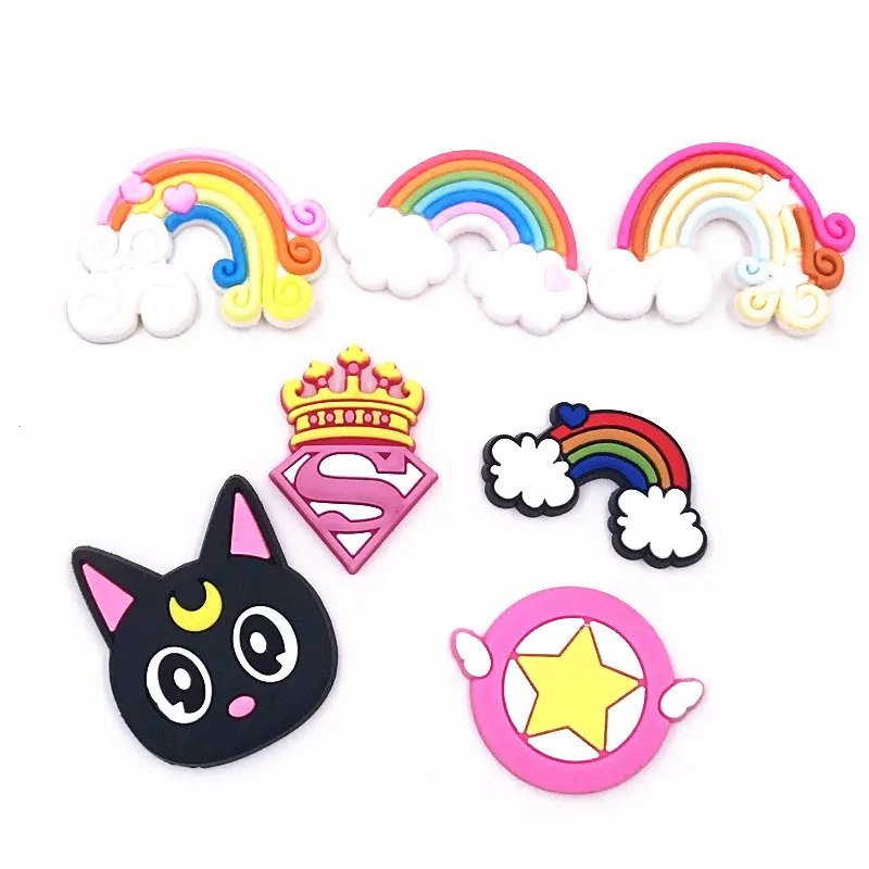 50 шт. оптовая продажа ПВХ плоский задник Luna Cat Star Rainbow Clouds значок Сделай Сам