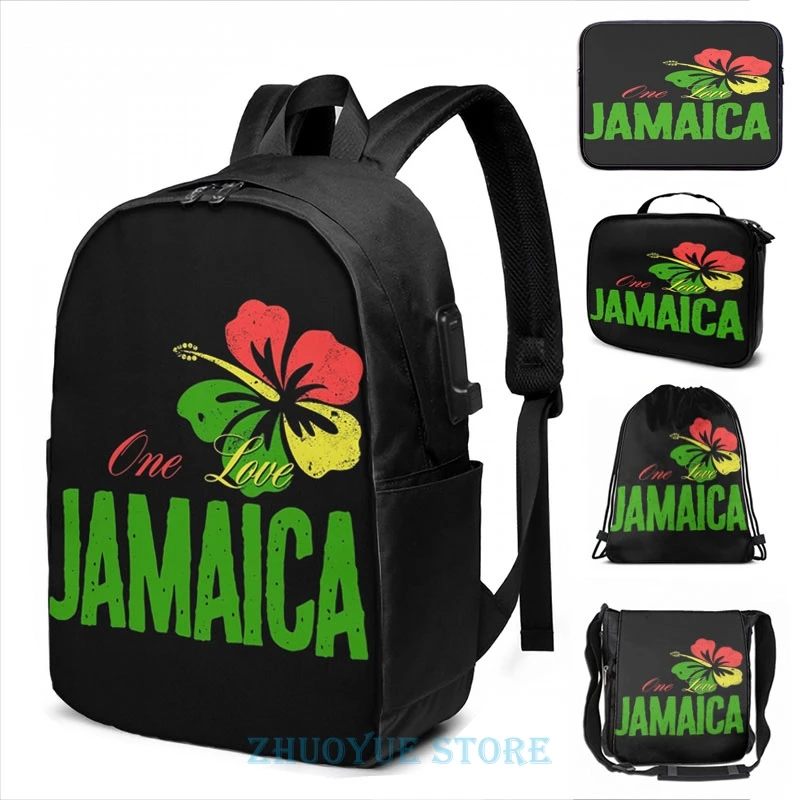 Забавный рюкзак с графическим принтом One Love Jamaica USB-зарядкой мужские школьные