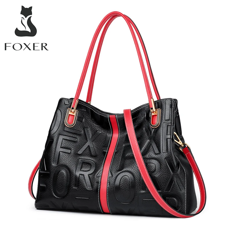 FOXER Women Big Handle Totes Soft Split Leather Top Handbags Female Fashion Design Lady Crossbody Shoulder Bags Large Capacity