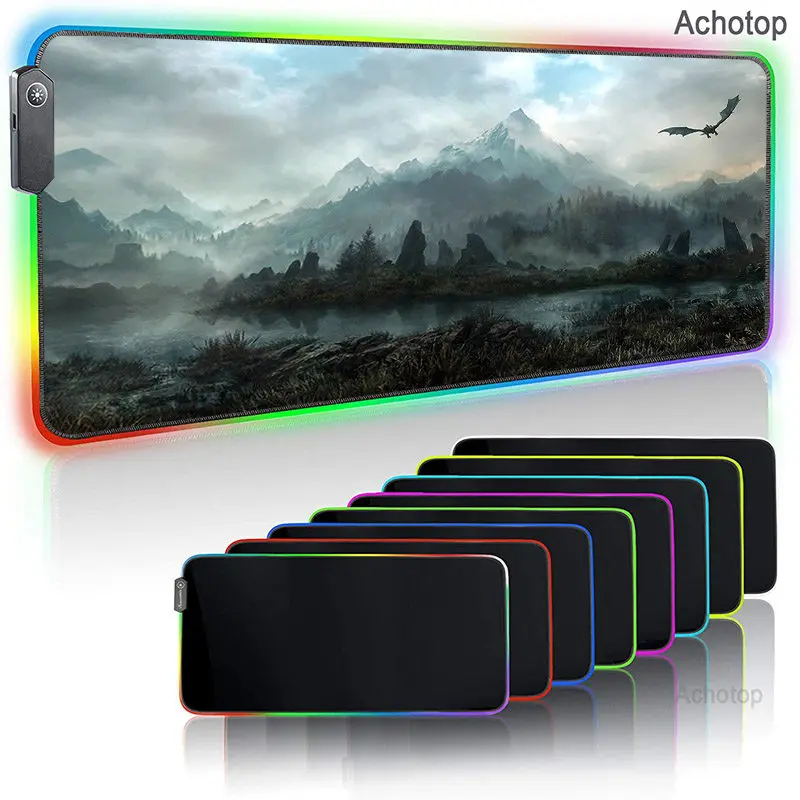 

90x40cm the elder scrolls v skyrim RGB Large Gaming Mousepad TES mouse pad LED Mosue Mat Best gift for Laptop Desk mat Backlit