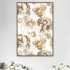 Картина с изображением растений, золотая линия, цветы, печать на холсте, Настенная картина для гостиной, домашняя Модульная картина 3-29