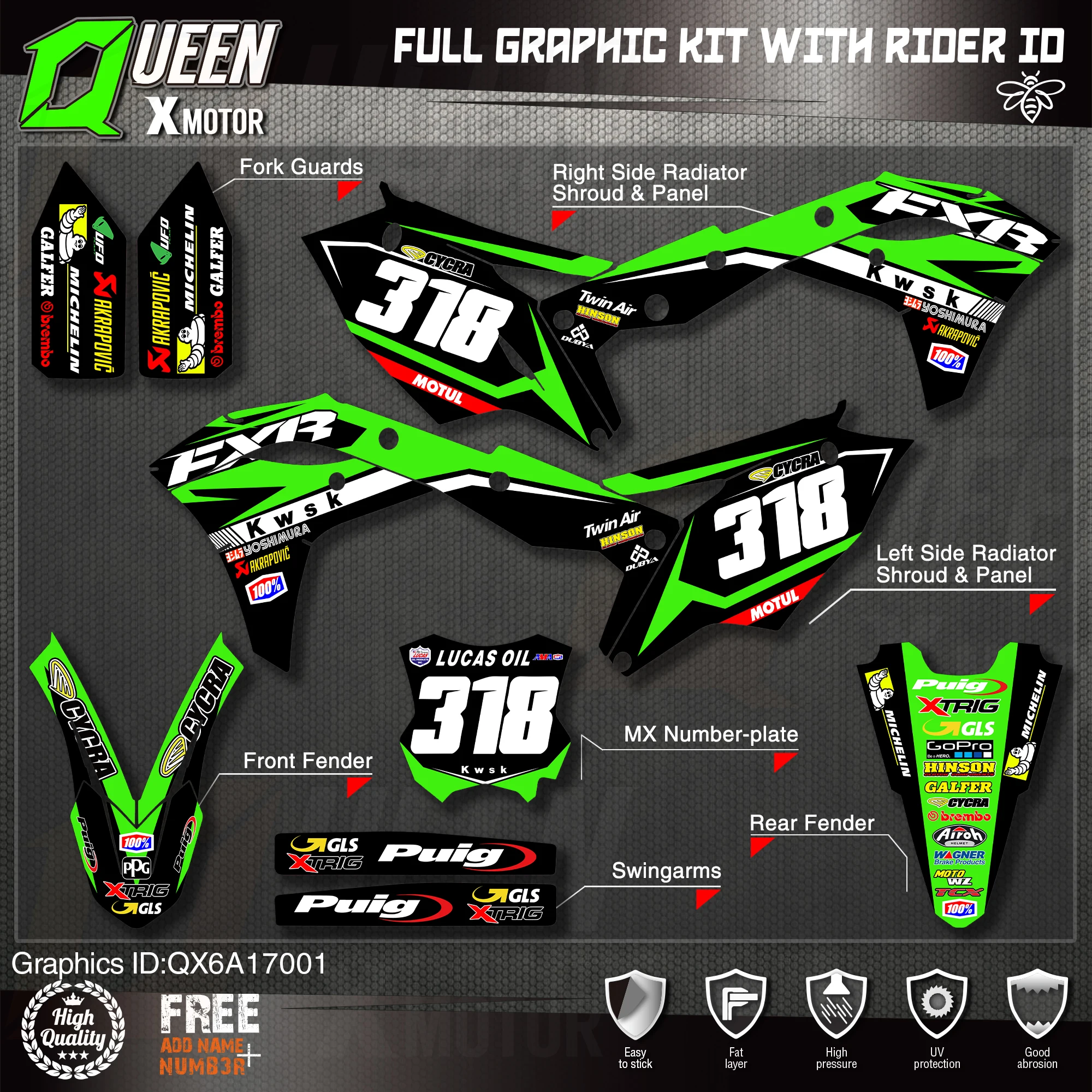 Queen X MOTOR Custom Team графические наклейки Набор наклеек для Kawasaki Decal 2017 2018 2019 2020 KXF 250 001 |