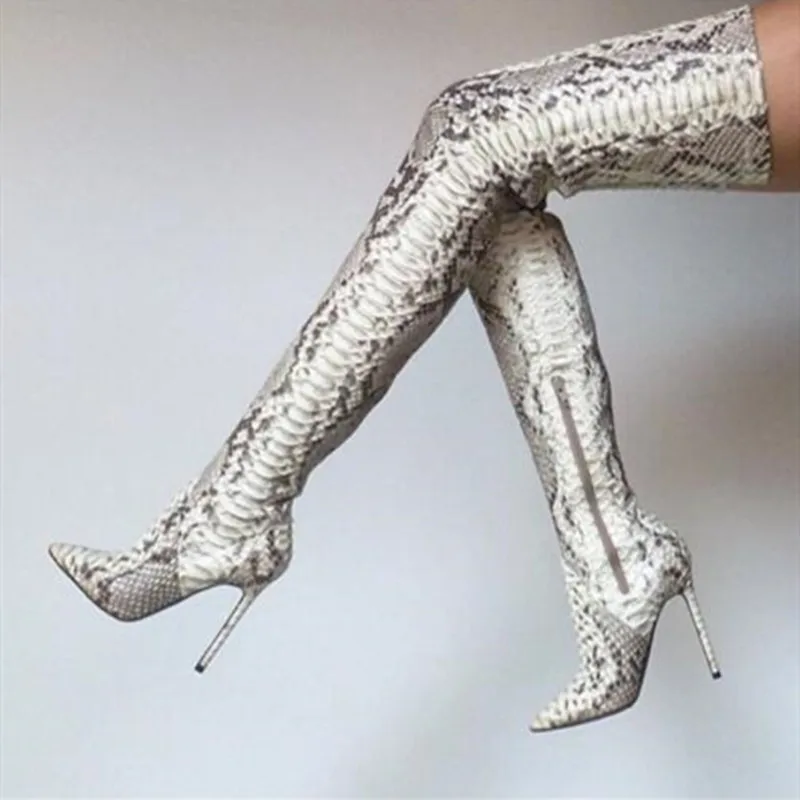 

SHOFOO SHOES,Beautiful women's boots, snake elastic leather, about 11cm high-heeled women's boots, over-the- knee high boots.