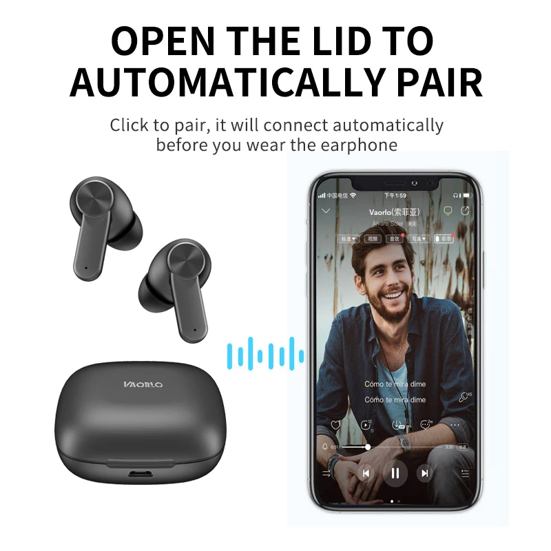 VAORLO беспроводные TWS Bluetooth 5 1 наушники с сенсорным управлением цифровой дисплей