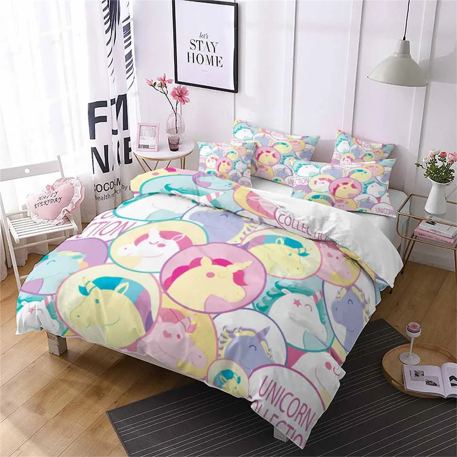 

HELENGILI 3D Bedding Set Cartoon unicorn Print Duvet Cover Set Bedcloth with Pillowcase Bed Set Home Textiles #YC-142