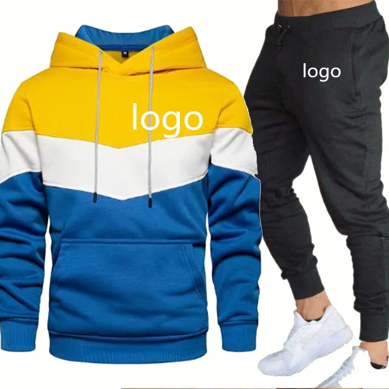 

Spring Autumn Men's suits Can Custom LOGO Printing Casual hoodie High Quality Cotton Men Hoodies+Pants Suit 2Pcs