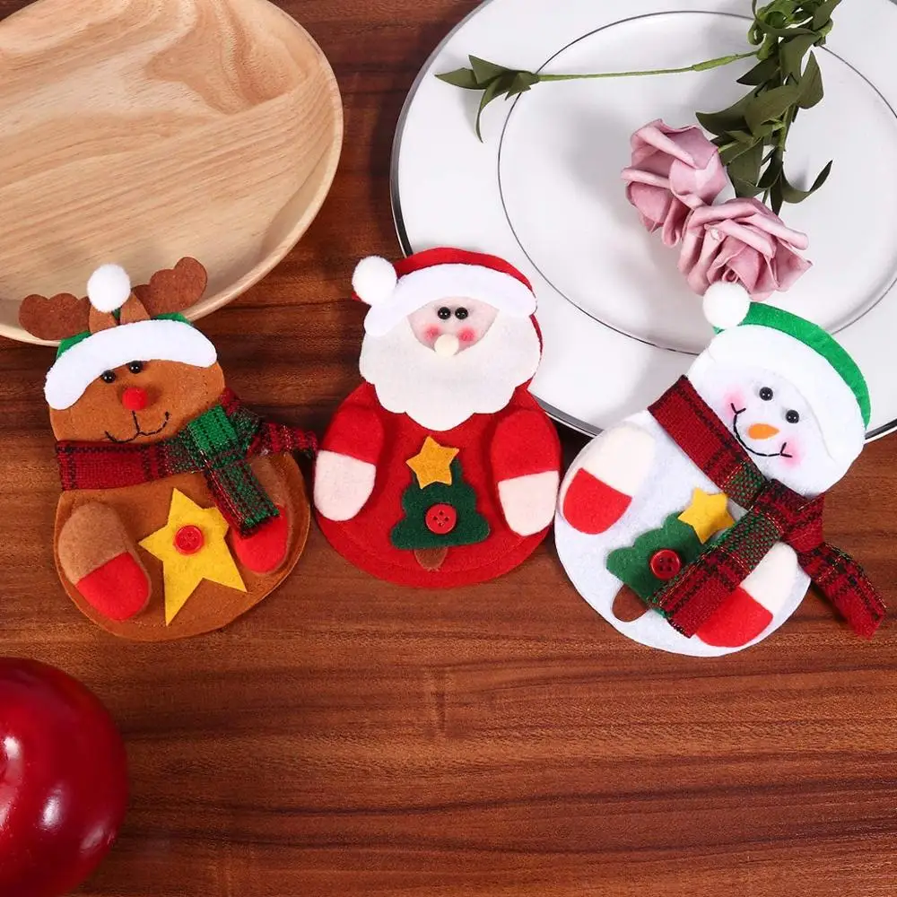 8 штук кухонного набора украшений для вечеринок на Рождество для детей - Серебряные погончики для столовых приборов Пакеты Снеговик Санта Клаус олень