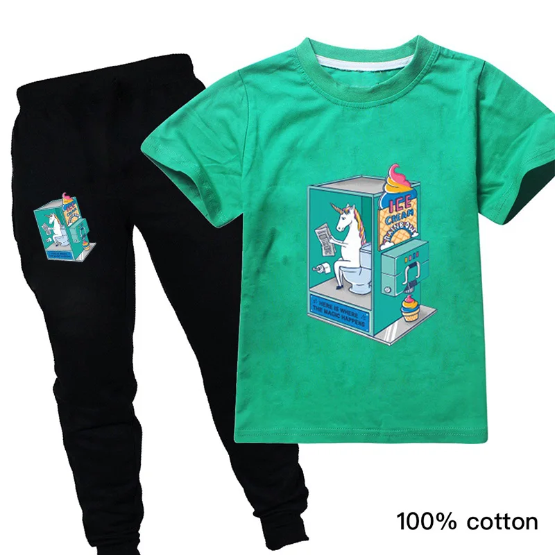 Футболка детская с единорогом мультяшный принт милая лошадка комплект одежды