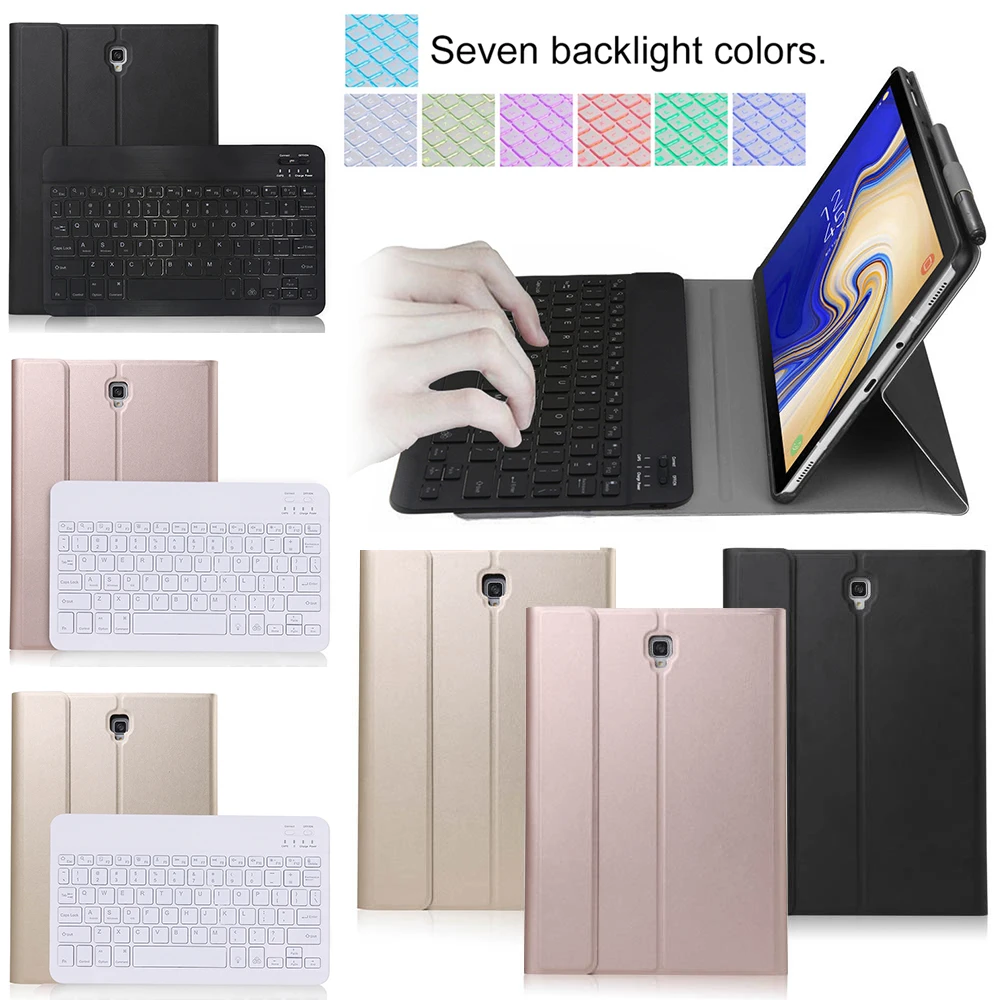 

7 Colors Backlit Wireless Bluetooth Keyboard Tablet Case Cover Funda for Samsung Galaxy Tab S4 10.5 inch 2018 SM-T830 SM-T835