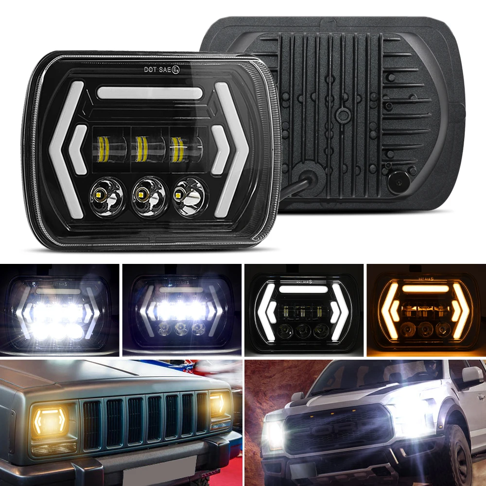 

Фары головного света для Jeep Cherokee XJ Wrangler YJ Ford Chevrolet GMC, 7 дюймов, 5x7, 7x6, фары рабосветильник света для внедорожника, светодиодная лампа 6000K, 3000K, во...