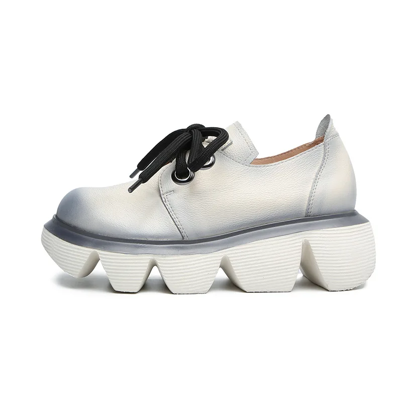 

YourSeason Ladies Platform Heels Retro Pumps 2021 Concise Handmade Women Lace-Up Round Toe Wedges Shoes Genuine Leather