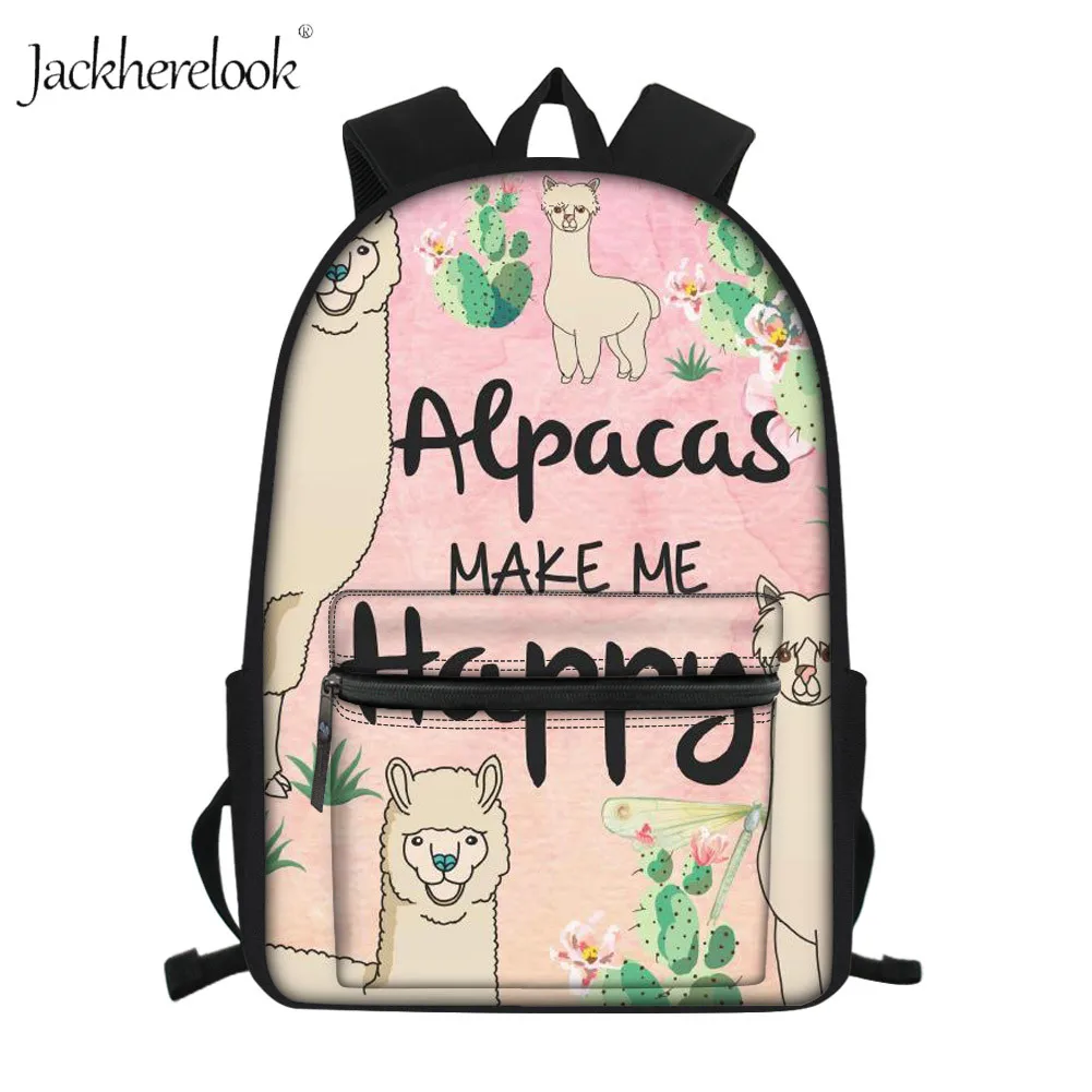 Школьная сумка jackhereluk Happy Alpaca с принтом для детей стильная школьная мальчиков и