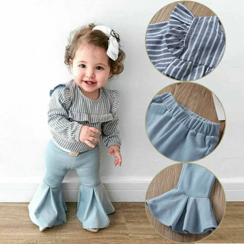 Детский комплект для маленьких девочек полосатый топ с рукавами крылышками