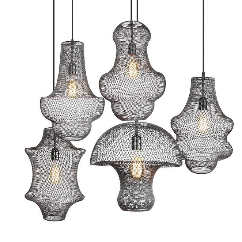 Современные подвесные светильники в виде черной клетки железные