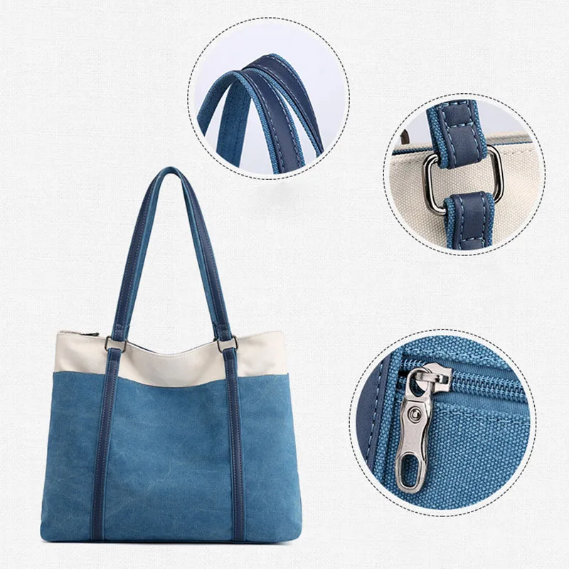 

ASDS-Shoulder Bag Canvas Tote Bag Casual Ladies Trend Fabric Solid Color Women Bag Wild Canvas Women Bag