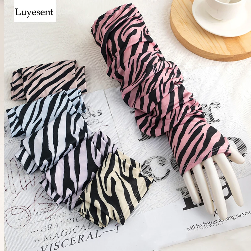 

Women Gothic Stripe Ice Silk Oversleeve Arm Warmer 2022 Hipster Lady Man Cool Ninja Sun Protection Fingerless Elbow Length Glove