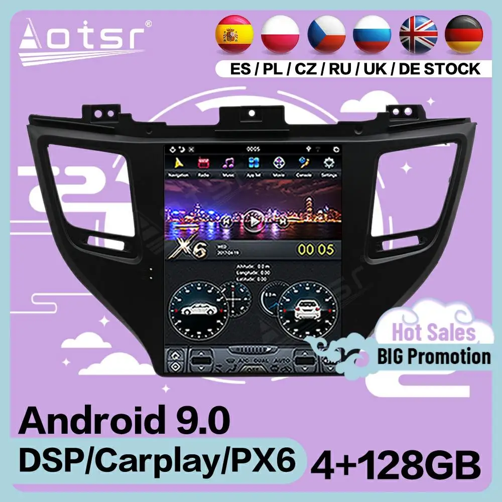 Мультимедийный плеер 128 ГГц экран Tesla стерео Android 9 для Hyundai Tuscon 2015 2016 2017 2018 2019 GPS Navi