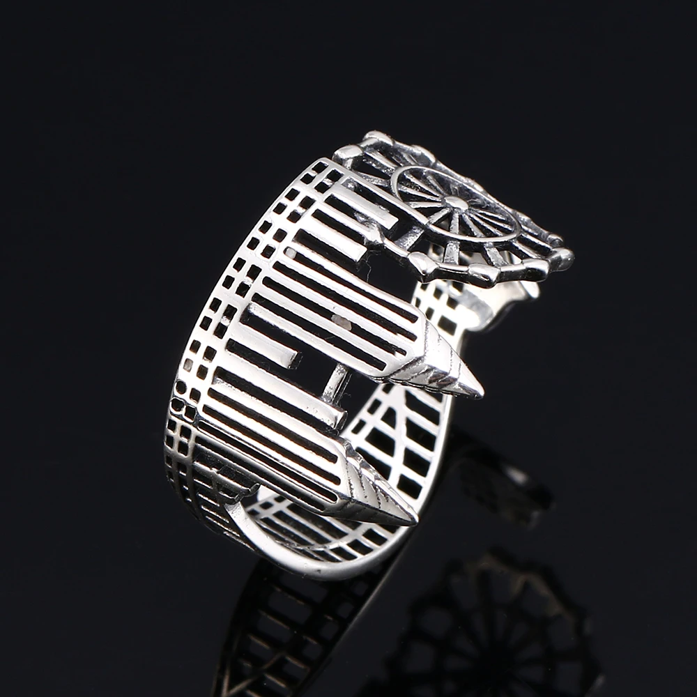 Nasiya 925 пробы Серебряное винтажное сувенирное кольцо с двумя башнями для