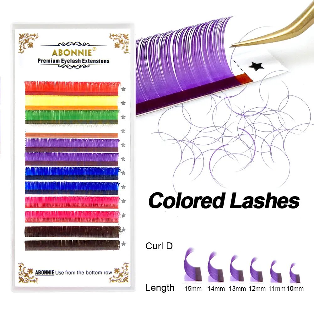 

Abonnie Premium Individual Colorful Lashes Extension 8Colors Mix in 1Tray Colored Eyelash Extensions for Beauty Makeup